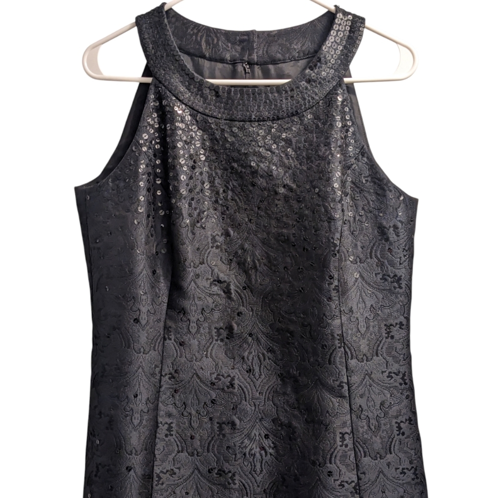 Ann Taylor Black Patterned Sequin Sleeveless Dress 8